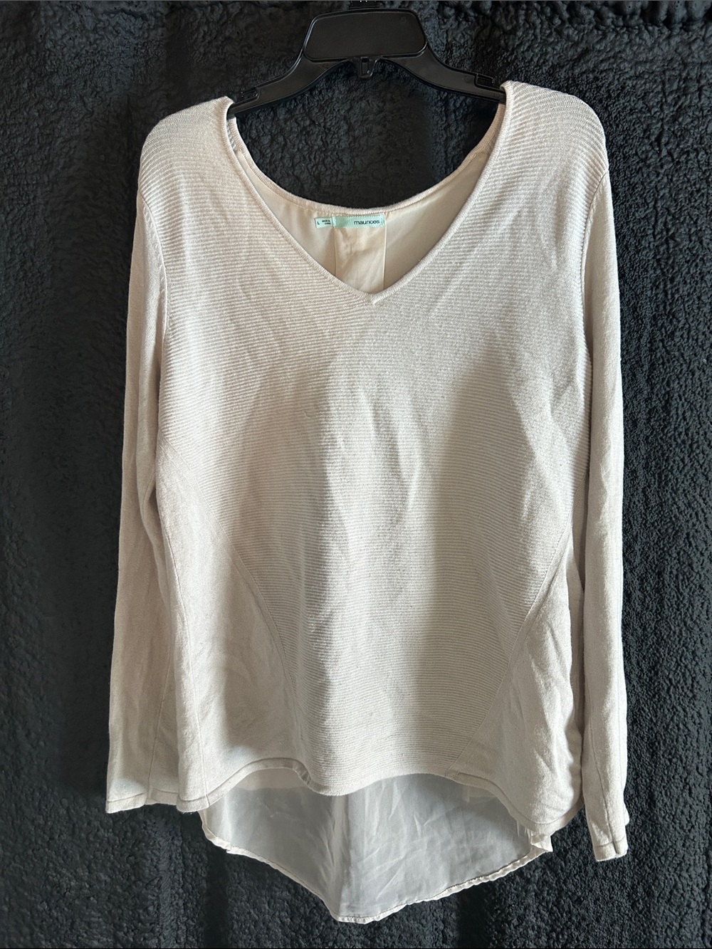 Maurices Cream V-Neck Long Sleeve Layered-Hem Top